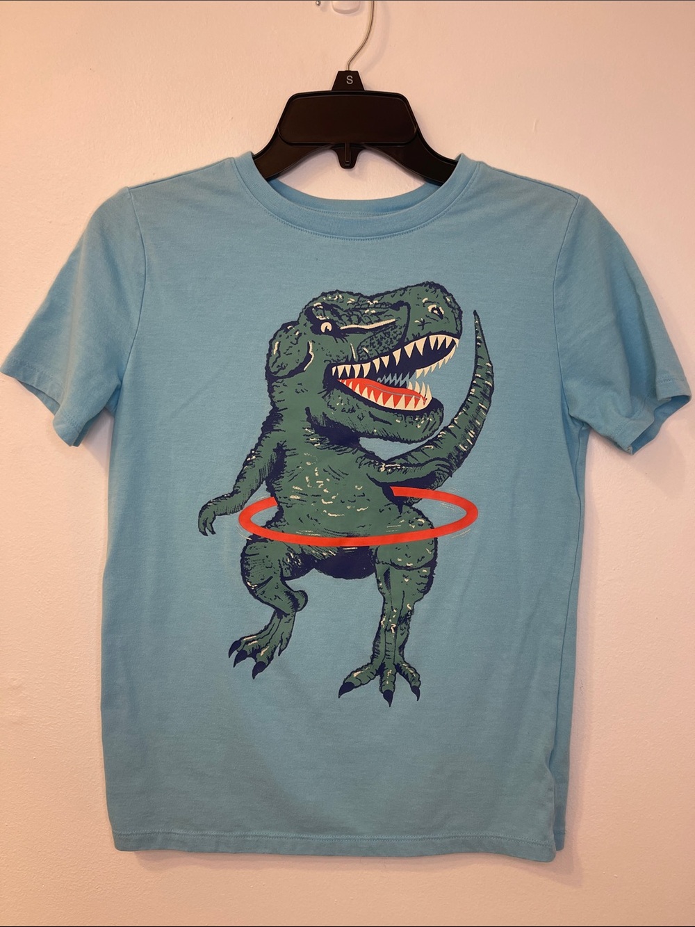 Cat & Jack Light Blue Dinosaur Graphic Tee with Orange Hoop Size L (12/14)